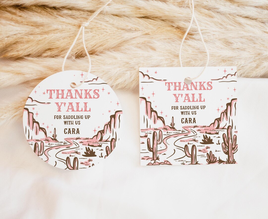 Editable First Rodeo Birthday Round Favor Tag, Pink Cowgirl Birthday ...