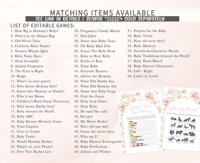 a baby shower game with a list of items