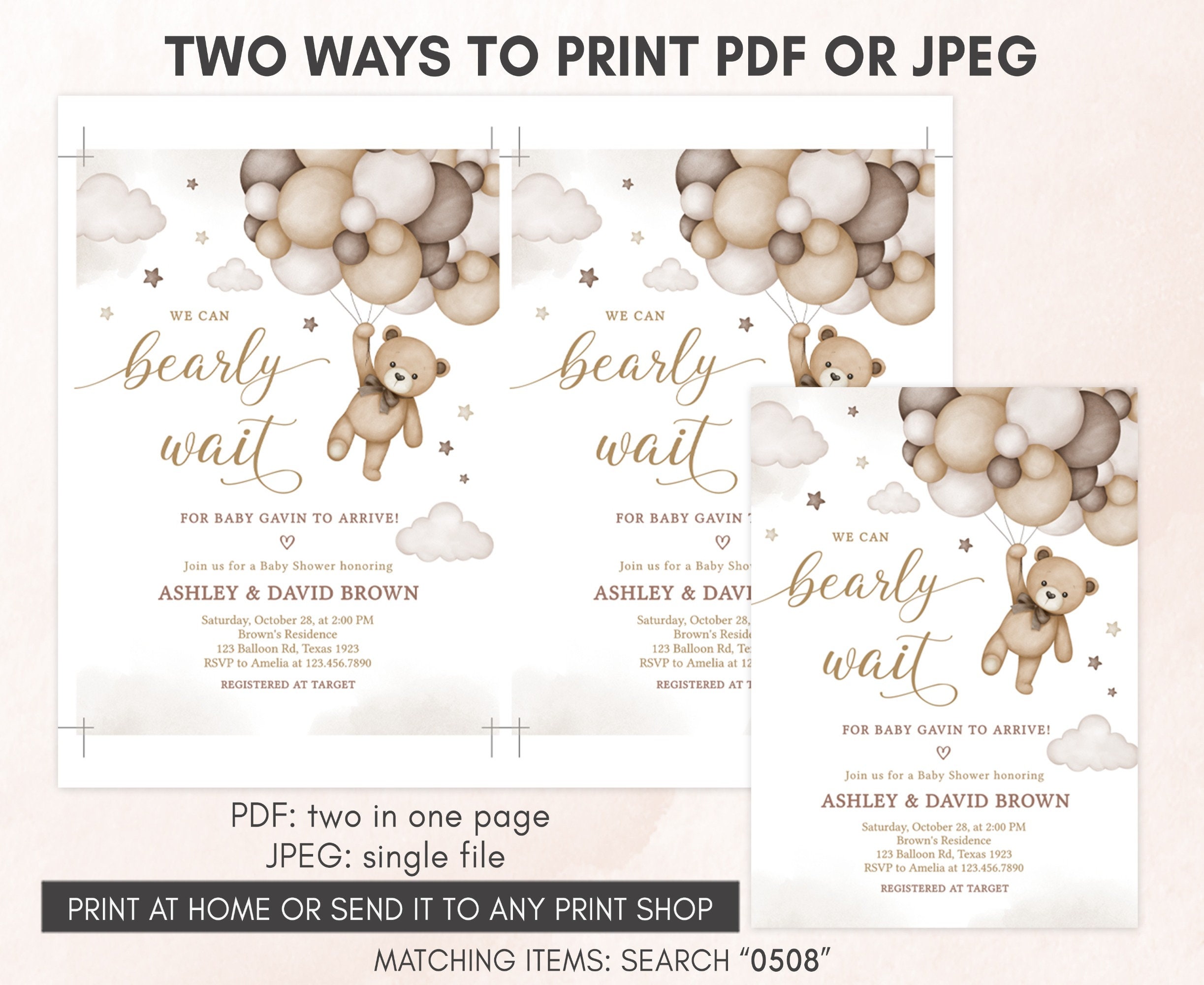 Editable Gender Neutral Bear Baby Shower Invitation, We Can Bearly Wait ...