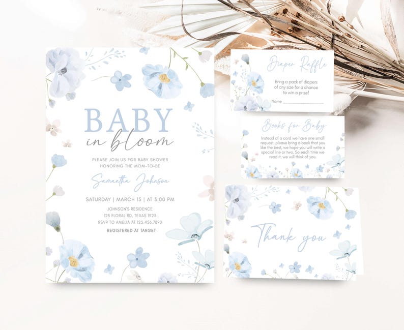 Boy Spring Floral Invitation Set