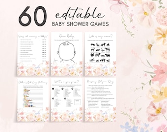 Bewerkbaar Een kleine wilde bloem is onderweg Bundel babyshowergames, Baby in Bloom bloemen babyshowergamepakket, babyshowergame voor meisjes 01010