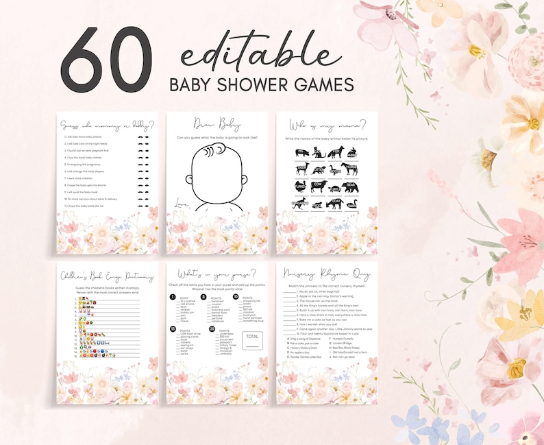 A Little Wildflower Baby Shower Games Bundle