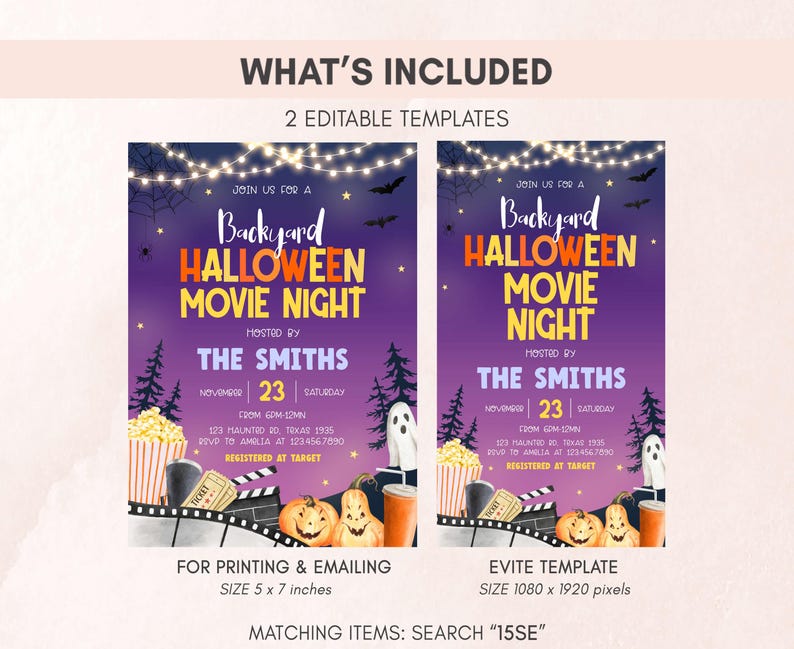 Halloween Movie Invitation Set
