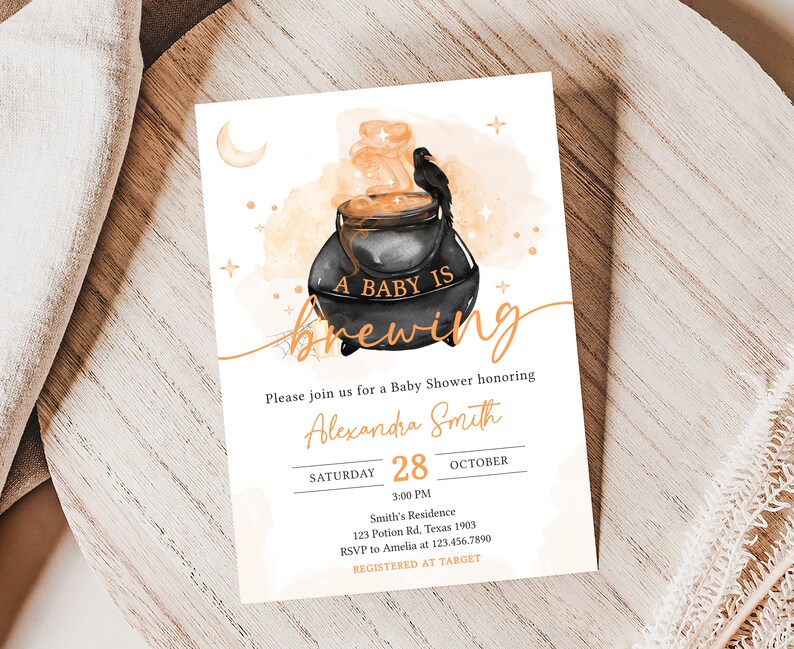 Editable A Baby is Brewing Halloween Baby Shower Invitation Bundle, Gender Neutral Halloween Baby Shower Invite Set, Witch Invitation 0469 image 3