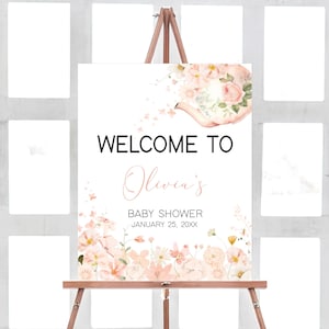 Editable Tea Party Baby Shower Welcome Sign, Tea for Two Baby Shower Welcome Poster, Girl Floral Tea Party Shower, High Tea Party Sign 01006