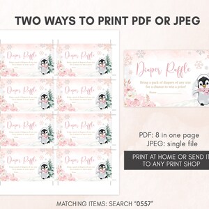 Editable Winter Penguin Baby Shower Invitation Bundle, Girl Penguin Baby Shower Invite Set, Pink Baby It's Cold Outside Baby Shower, 0557 image 6