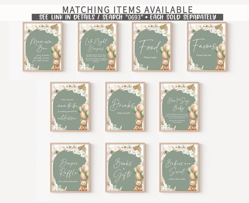 Editable Gender Neutral Bear Baby Shower Games Bundle, Green Bear Boho Baby Shower Game Pack, Sage Green Balloons Baby Shower Games, 0693 image 6