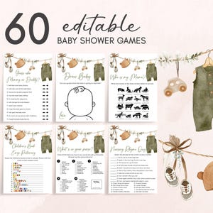 Editable Baby Clothes Boho Baby Shower Games Bundle,  Rustic Sweet Baby Boy Baby Shower Game Pack, Boy Clothes Line Baby Shower Game, 01045