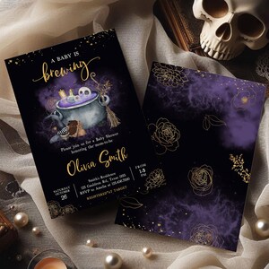 Gold Gothic Baby is Brewing Invite