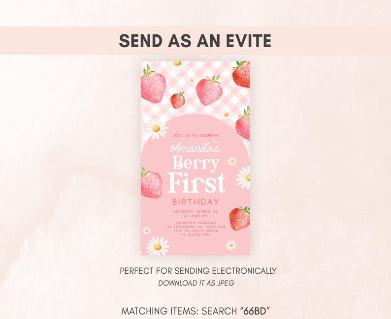 a pink birthday card with strawberries on it