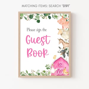 Girl Farm Animals Baby Shower Guest Book Sign Pink Farm Guest Book Baby Shower Sign Girl Barnyard Decorations Printable Template 0191