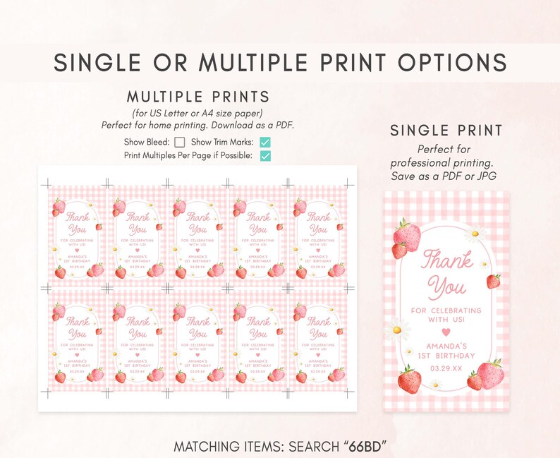 a pink and white checkered table cloth with strawberries on it