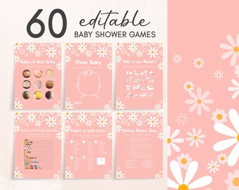 Editable Daisy Baby Shower Games Bundle Bohemian Baby Shower Game Pack Retro Daisy Groovy Party Boho Shower Activity Printable Template 0230