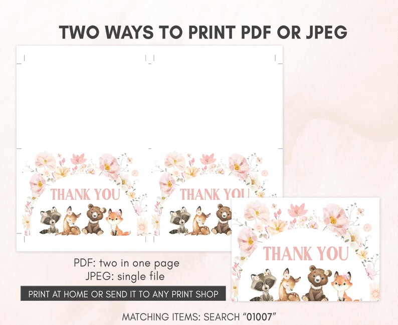 a set of two thank you cards with bears and flowers