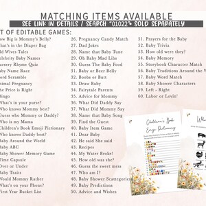 a list of matching items available for a baby shower