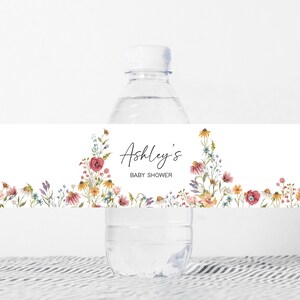 Editable Baby in Bloom Baby Shower Bottle Label, Boho Wildflower Baby Shower Water Labels, Spring Floral Baby Shower Bottle Stickers, 0627