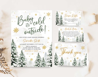 Editable Winter Baby Shower Invitation Bundle, Baby It's Cold Outside Baby Shower Invite Set, Gender Neutral Snowflake Baby Shower, 0580