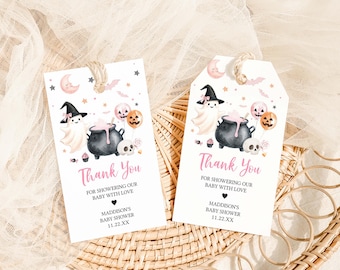 Editable A Little Boo is Almost Due Baby Shower Favor Tag, Pink Spooky Ghost Baby Shower Gift Tag, Girl Halloween Shower Thank you Tag 01149