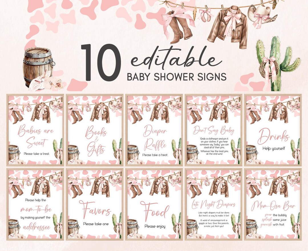 Editable A Little Cowgirl Baby Shower Table Sign, Girl Baby Clothes ...