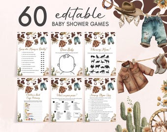Editable A Little Cowboy Baby Shower Games Bundle, Cowboy Baby Clothes Rodeo Baby Shower Game Pack, Wild West Western Baby Shower Game 01039