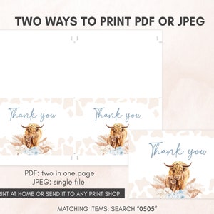 Editable Boho Highland Cow Baby Shower Invitation Bundle, Blue Holy Cow Baby Shower Invite Set, Boy Highland Cow Boho Invitation Pack, 0505 image 7