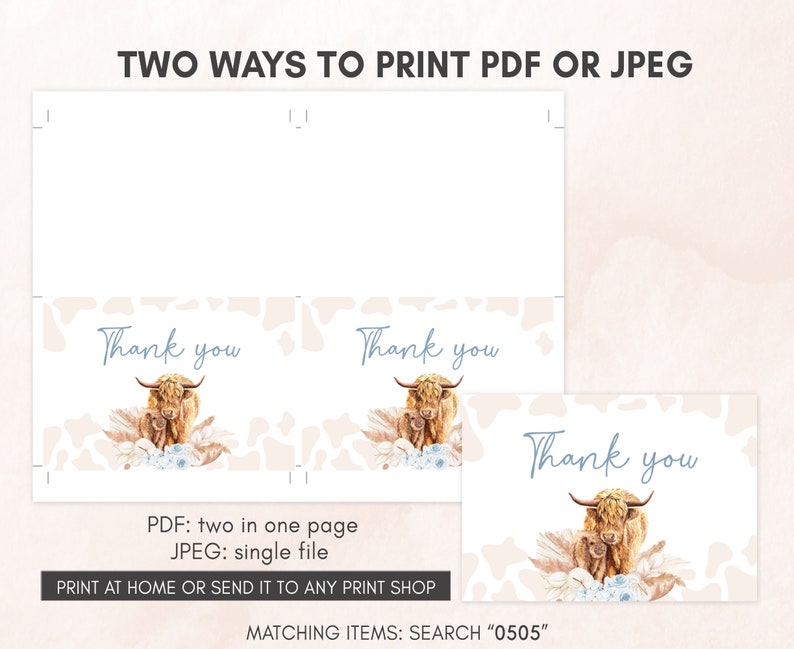 Editable Boho Highland Cow Baby Shower Invitation Bundle, Blue Holy Cow Baby Shower Invite Set, Boy Highland Cow Boho Invitation Pack, 0505 image 7