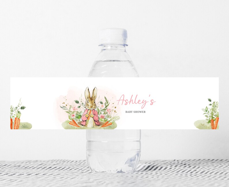 Peter Rabbit Name Labels Editable Pink Peter Rabbit Baby Shower Bottle Label, Peter Rabbit Girl ...