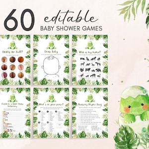 Dinosaur Baby Shower Games Bundle, Dino Baby Shower Game Pack, Boy Baby Shower Activity, Baby Dinosaur Theme, Jungle Printable Template 0177