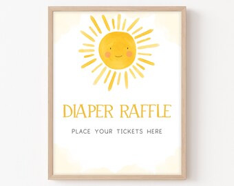 Diaper Raffle Sign Sunshine Baby Shower, Boho Sun Baby Shower Diaper Game Sign, A Little Ray of Sunshine Gender Neutral Baby Shower, 0251