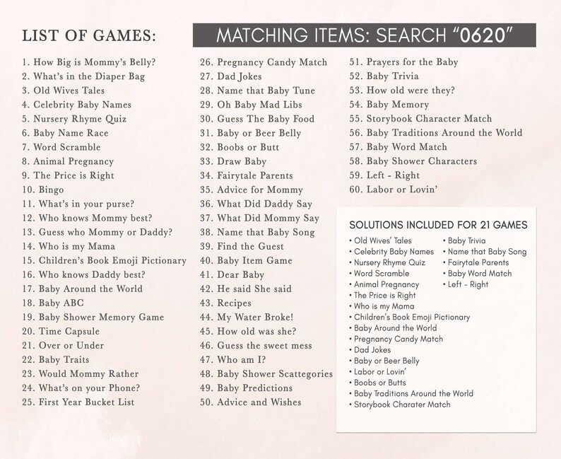 a list of games for a baby shower
