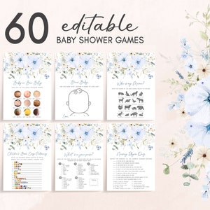 Editable Baby in Bloom Boy Baby Shower Games Bundle, Dusty Blue Wildflower Baby Shower Game Pack, Boy Spring Flowers Baby Shower Games, 0684