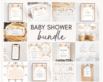 Redigerbart litet pumpa-babyshowerpaket, orange pumpa-höst-babyshowerpaket, neutral rosett-blommig pumpa-baby-megabuntmall 01110