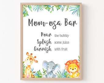 Printable Mom-Osa Bar Baby Shower Sign, Jungle Animals Mom-Osa Bar, Jungle Safari Baby Shower Sign, Safari Animals Decoration 96