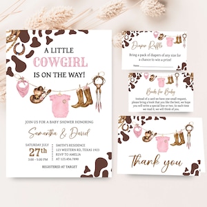 Editable Little Cowgirl Baby Shower Invitation Bundle, Girl Baby Clothes Baby Shower Invite Set, Pink Rodeo Baby Shower Invitation, 0727
