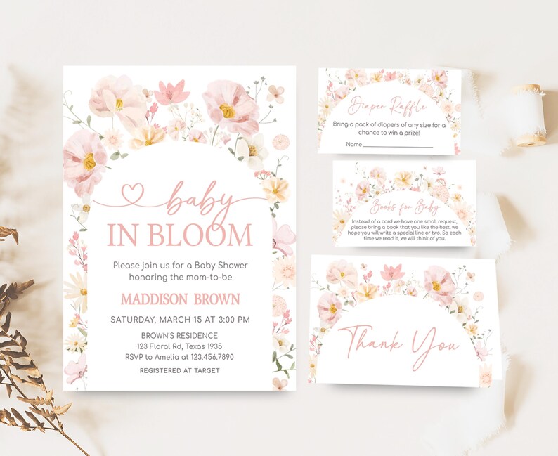 a set of wedding stationery with flowers on it