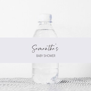 Bearbeitbares minimalistisches Babypartyflaschenetikett, modernes Boho-Babyparty-Wasseretikett, geschlechtsneutraler Wasserflaschenaufkleber, 0647 Bild 1