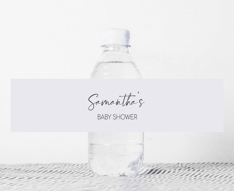 Bearbeitbares minimalistisches Babypartyflaschenetikett, modernes Boho-Babyparty-Wasseretikett, geschlechtsneutraler Wasserflaschenaufkleber, 0647 Bild 1
