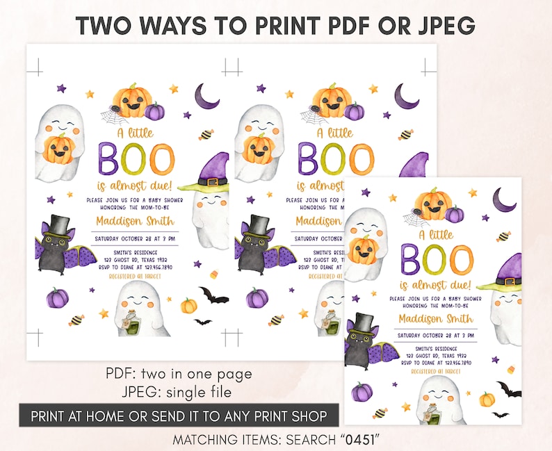 Editable A Little Boo Baby Shower Invitation Bundle, Gender Neutral Halloween Baby Shower Invite Set, Ghost Baby Shower Invitation Pack 0451 image 4