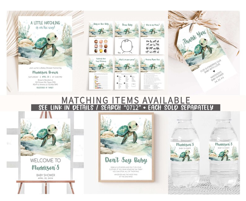 Editable Sea Turtle Baby Shower Welcome Sign, Under The Sea Baby Shower Welcome Poster, A Little Hatchling Ocean Boy Baby Shower Sign, 0712 image 2