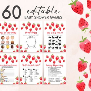 Strawberry Baby Shower Games, Strawberries Baby Shower Games Pack, Summer Berry Baby Shower, Summer Baby Shower Activities 0134