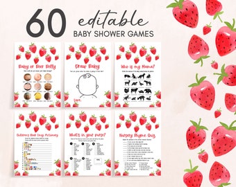 Strawberry Baby Shower Games, Strawberries Baby Shower Games Pack, Summer Berry Baby Shower, Summer Baby Shower Activities 0134