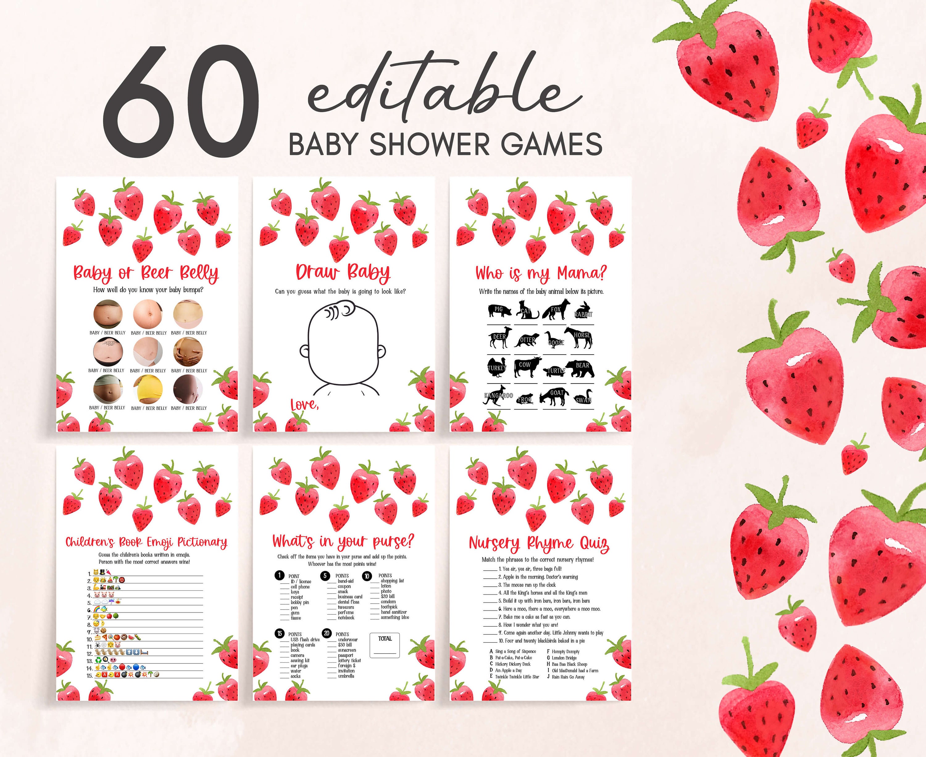 Berry Sweet Baby Shower Backdrop Red Strawberry Baby Shower 