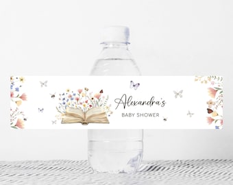 Editable A New Chapter Begins Baby Shower Bottle Label, Storybook Baby Shower Water Labels, Butterfly Wildflower Book Baby Shower, 01034
