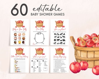 Editable Fall Baby Shower Games Bundle, Apple Baby Shower Game Pack, Apple Of Our Eye Shower Game Template, Apple Fall Baby Shower, 0846
