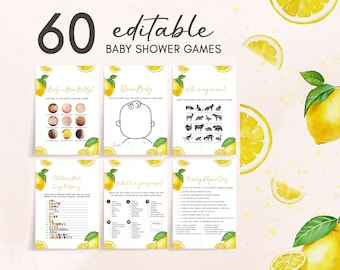 Editable Lemon Baby Shower Games Bundle, Minimalist Lemonade Baby Shower Game Pack, Gender Neutral Summer Citrus Baby Shower Games, 0720