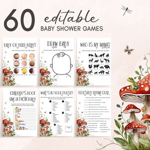 Editable Mushroom Fall Baby Shower Games Bundle, Enchanted Forest Boho Baby Shower Game Pack, Little Mushroom Baby Shower Game Template 0847