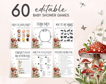 Editable Mushroom Fall Baby Shower Games Bundle, Enchanted Forest Boho Baby Shower Game Pack, Little Mushroom Baby Shower Game Template 0847