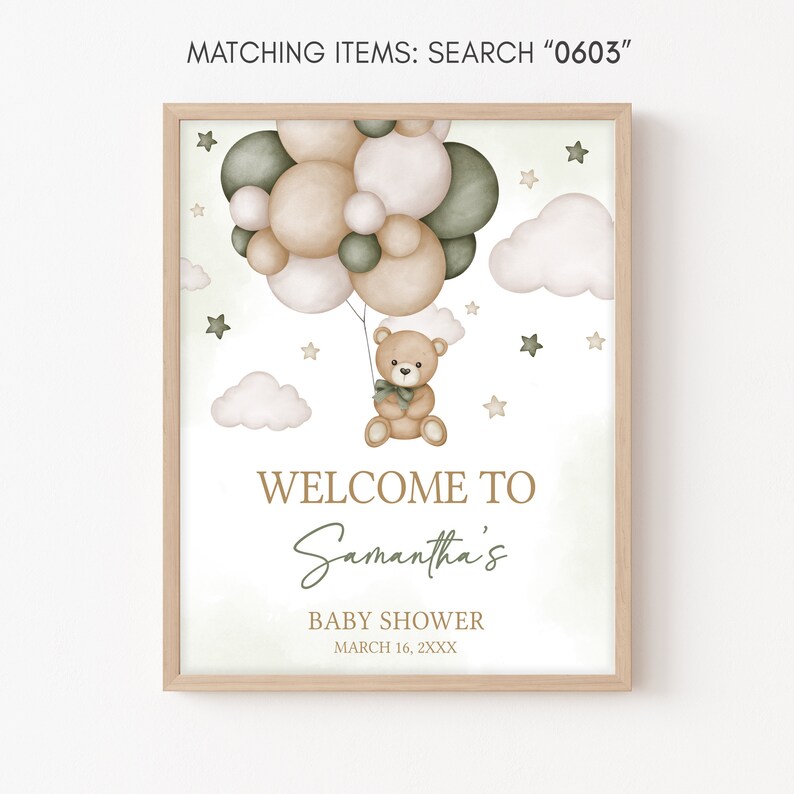 Editable Gender Neutral Bear Balloon Baby Shower Welcome Sign, We Can Bearly Wait Baby Shower Welcome Poster, Boho Bear Baby Shower, 0603 image 3