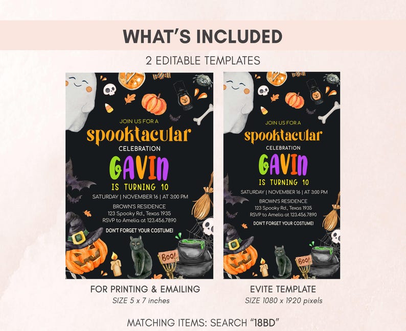 Spooky Halloween Birthday Party Invitation Set