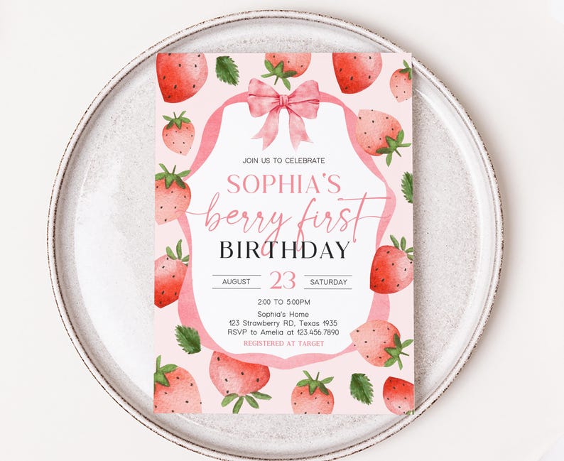 a birthday card with strawberries on a plate